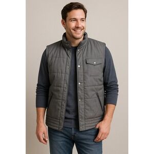 Hawk Men's Gray Quilted Puffer Vest XL Sleeveless Zip‎ Snap Pockets Casual...